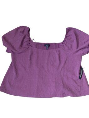 Modcloth 2X Floral Formation Mauve Cropped Puff Sleeve Smocked Back Pullover Top